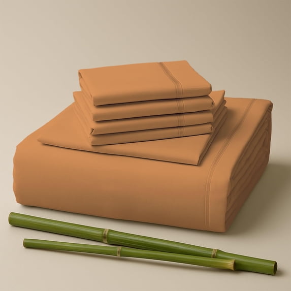 Sacred Thread Rayon Derived from Bamboo Sheets Queen Size, 18'' Deep Pocket Cooling Sheets for Hot Sleepers, 6 PC Cooling Sheets (Queen Size) (Sandstone)