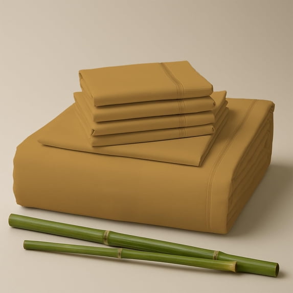 Sacred Thread Rayon Derived from Bamboo Sheets Full Size, 18'' Deep Pocket Cooling Sheets for Hot Sleepers, 6 PC Cooling Sheets (Full Size) (Medallion Gold)