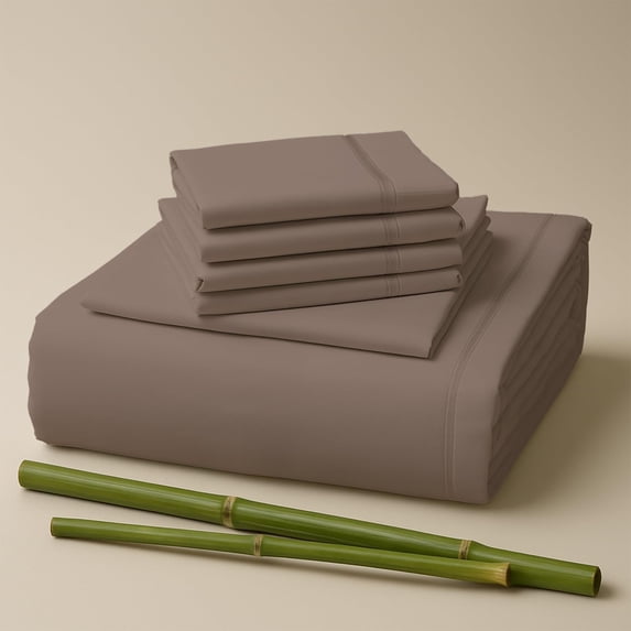 Sacred Thread Rayon Derived from Bamboo Sheets Queen Size, 18'' Deep Pocket Cooling Sheets for Hot Sleepers, 6 PC Cooling Sheets (Queen Size) (Mocha)