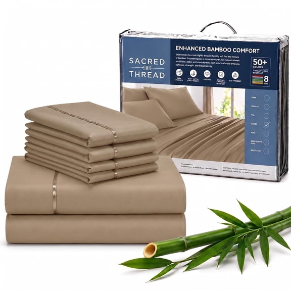 Sacred Thread Rayon Derived from Bamboo Sheets ,6-Piece Set, 1 Flat Sheet, 1 Fitted Sheet, 4 Pillowcases