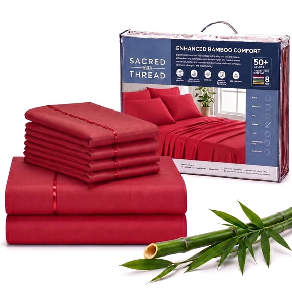 Sacred Thread Rayon Derived from Bamboo Sheets ,6-Piece Set, 1 Flat Sheet, 1 Fitted Sheet, 4 Pillowcases