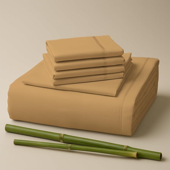Sacred Thread Rayon Derived from Bamboo Sheets Queen Size, 18'' Deep Pocket Cooling Sheets for Hot Sleepers, 6 PC Cooling Sheets (Queen Size) (Gold)