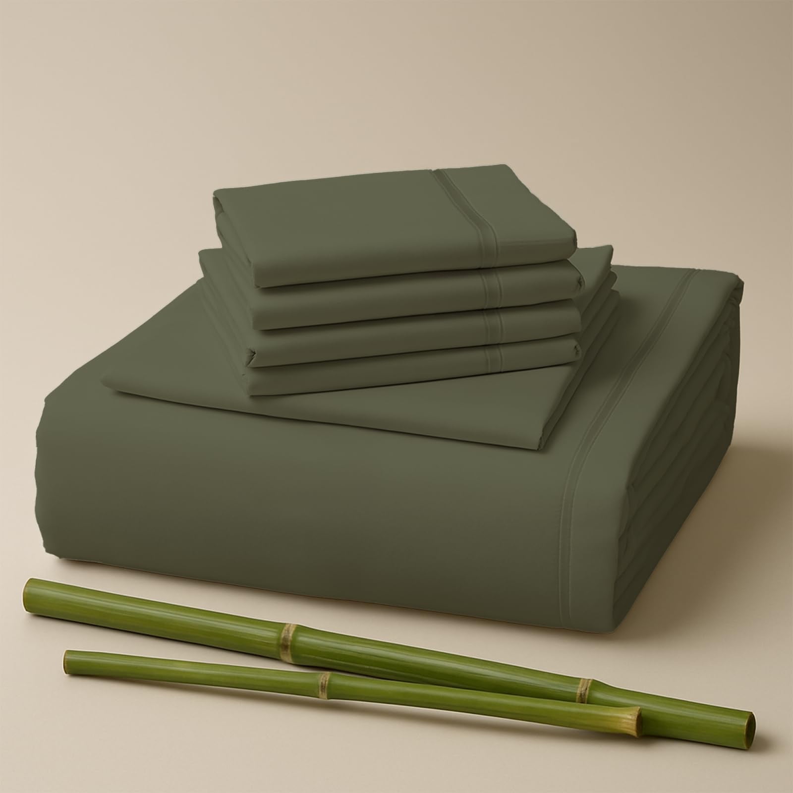 Sacred Thread Rayon Derived from Bamboo Sheets King Size, 18'' Deep Pocket Cooling Sheets for Hot Sleepers, 6 PC Cooling Sheets (King Size) (Olive)