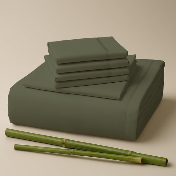 Sacred Thread Rayon Derived from Bamboo Sheets Full Size, 18'' Deep Pocket Cooling Sheets for Hot Sleepers, 6 PC Cooling Sheets (Full Size) (Olive)
