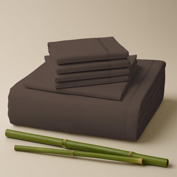 Sacred Thread Rayon Derived from Bamboo Sheets Full Size, 18'' Deep Pocket Cooling Sheets for Hot Sleepers, 6 PC Cooling Sheets (Full Size) (Tree Bark Brown)