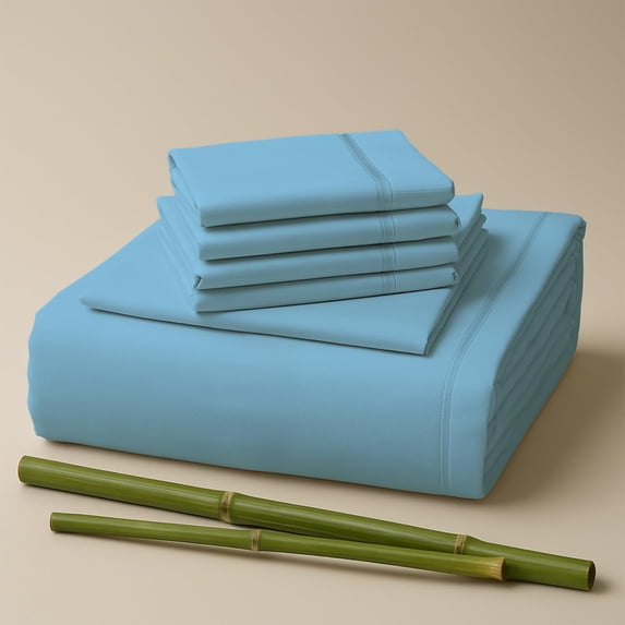 Sacred Thread Rayon Derived from Bamboo Sheets Queen Size, 18'' Deep Pocket Cooling Sheets for Hot Sleepers, 6 PC Cooling Sheets (Queen Size) (Denim Blue)
