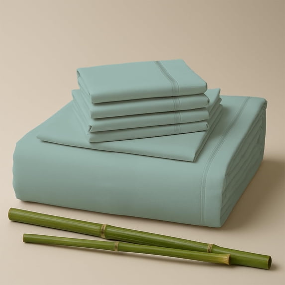 Sacred Thread Rayon Derived from Bamboo Sheets Split King Size, 18'' Deep Pocket Cooling Sheets for Hot Sleepers, 7 PC Cooling Sheets (Split King Size) (Light Teal)