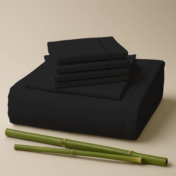 Sacred Thread Rayon Derived from Bamboo Sheets Split King Size, 18'' Deep Pocket Cooling Sheets for Hot Sleepers, 7 PC Cooling Sheets (Split King Size) (Black)
