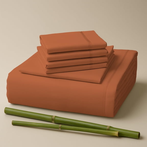 Sacred Thread Rayon Derived from Bamboo Sheets Split King Size, 18'' Deep Pocket Cooling Sheets for Hot Sleepers, 7 PC Cooling Sheets (Split King Size) (Autumn Orange)