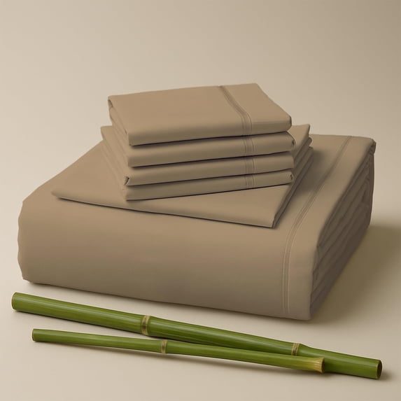 Sacred Thread Rayon Derived from Bamboo Sheets Split King Size, 18'' Deep Pocket Cooling Sheets for Hot Sleepers, 7 PC Cooling Sheets (Split King Size) (Sand Dunes)