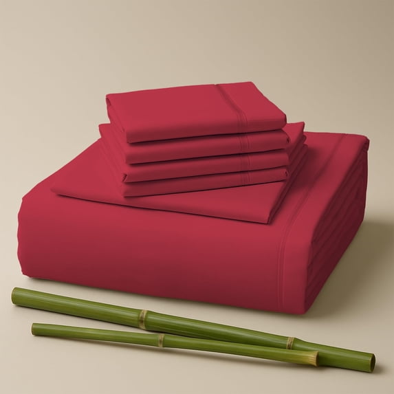Sacred Thread Rayon Derived from Bamboo Sheets Split King Size, 18'' Deep Pocket Cooling Sheets for Hot Sleepers, 7 PC Cooling Sheets (Split King Size) (Red)