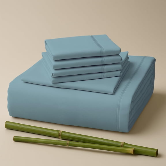 Sacred Thread Rayon Derived from Bamboo Sheets Split King Size, 18'' Deep Pocket Cooling Sheets for Hot Sleepers, 7 PC Cooling Sheets (Split King Size) (Sky Blue)