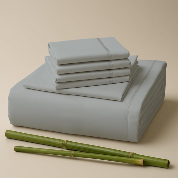 Sacred Thread Rayon Derived from Bamboo Sheets Split King Size, 18'' Deep Pocket Cooling Sheets for Hot Sleepers, 7 PC Cooling Sheets (Split King Size) (Light Grey)