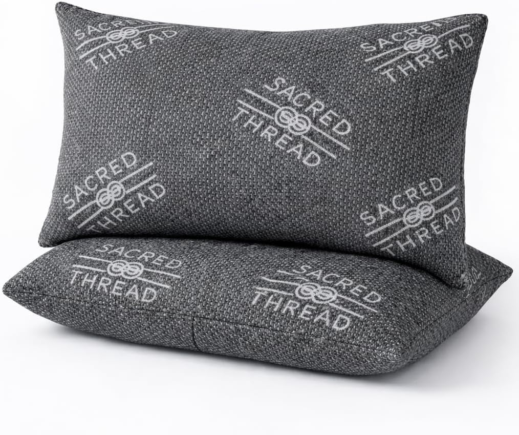 Sacred Thread Rayon Derived from Bamboo Cooling Pillow Filled with 100% Shredded Memory Foam. Adjustable Firmness. Rayon Derived from Bamboo Pillow (Grey) (2 Pack) (Queen)