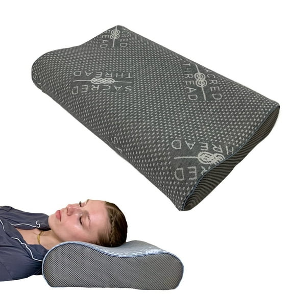 Sacred Thread Contour Memory Foam Pillow, Cervical Pillow for Neck Pain, Cooling Charcoal Cover