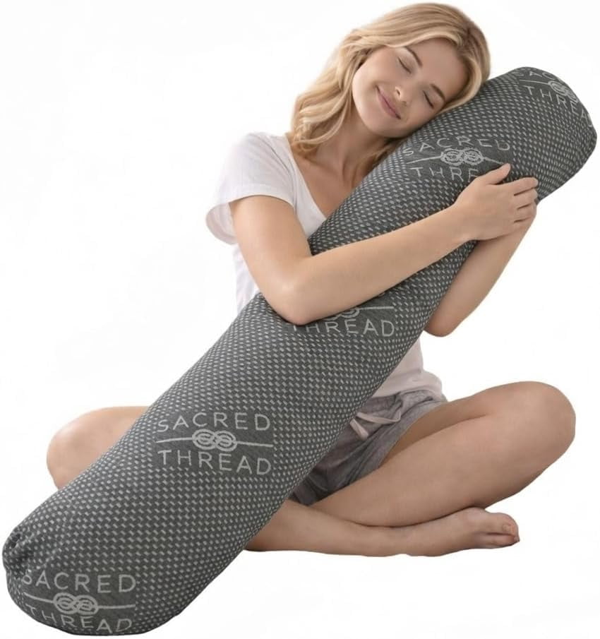 Sacred Thread Cylinder Long Pillow for Bed Decorative Grey Cooling Body Pillow for Side Sleeper, Soft and Supportive Full Body Pillows for Adults, Firm Body Pillow (46.5”x8”) (Grey)