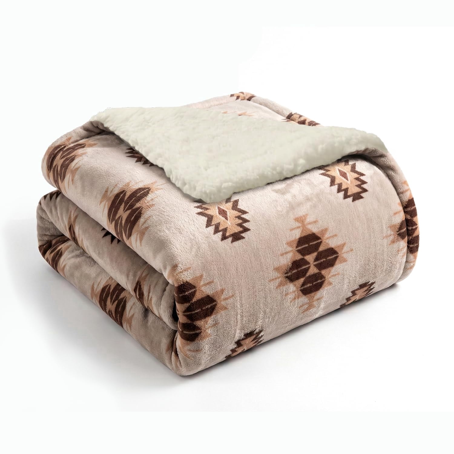 Sacred Thread Fleece Blanket South Western, Reversible Mexican, Vibrant Aztec Blankets and Throws for Aztec Decor for Home (Coffee Flannel / Sherpa) (King (87''x95'')