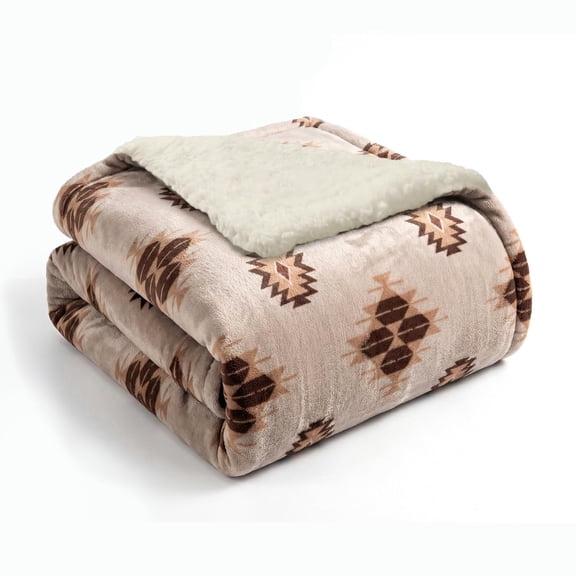 Sacred Thread Fleece Blanket South Western, Reversible Mexican, Vibrant Aztec Blankets and Throws for Aztec Decor for Home (Coffee Flannel / Sherpa) (Throw (40''x60'')