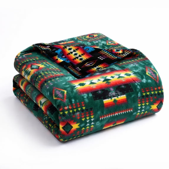 Sacred Thread Fleece Blanket South Western, Reversible Mexican, Vibrant Aztec Blankets and Throws for Aztec Decor for Home (Lake Flannel / Flannel) (King (87''x95'')