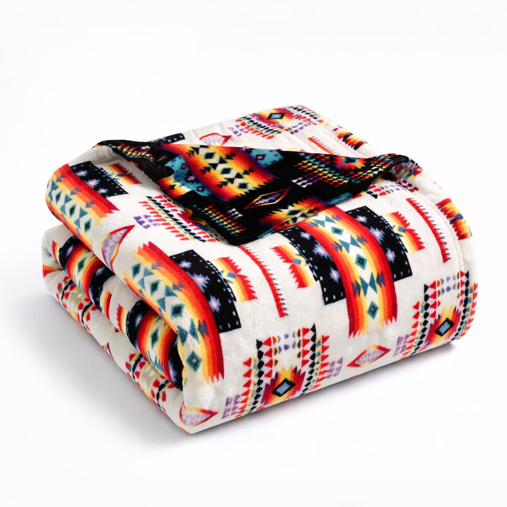 Sacred Thread Fleece Blanket South Western, Reversible Mexican, Vibrant ...