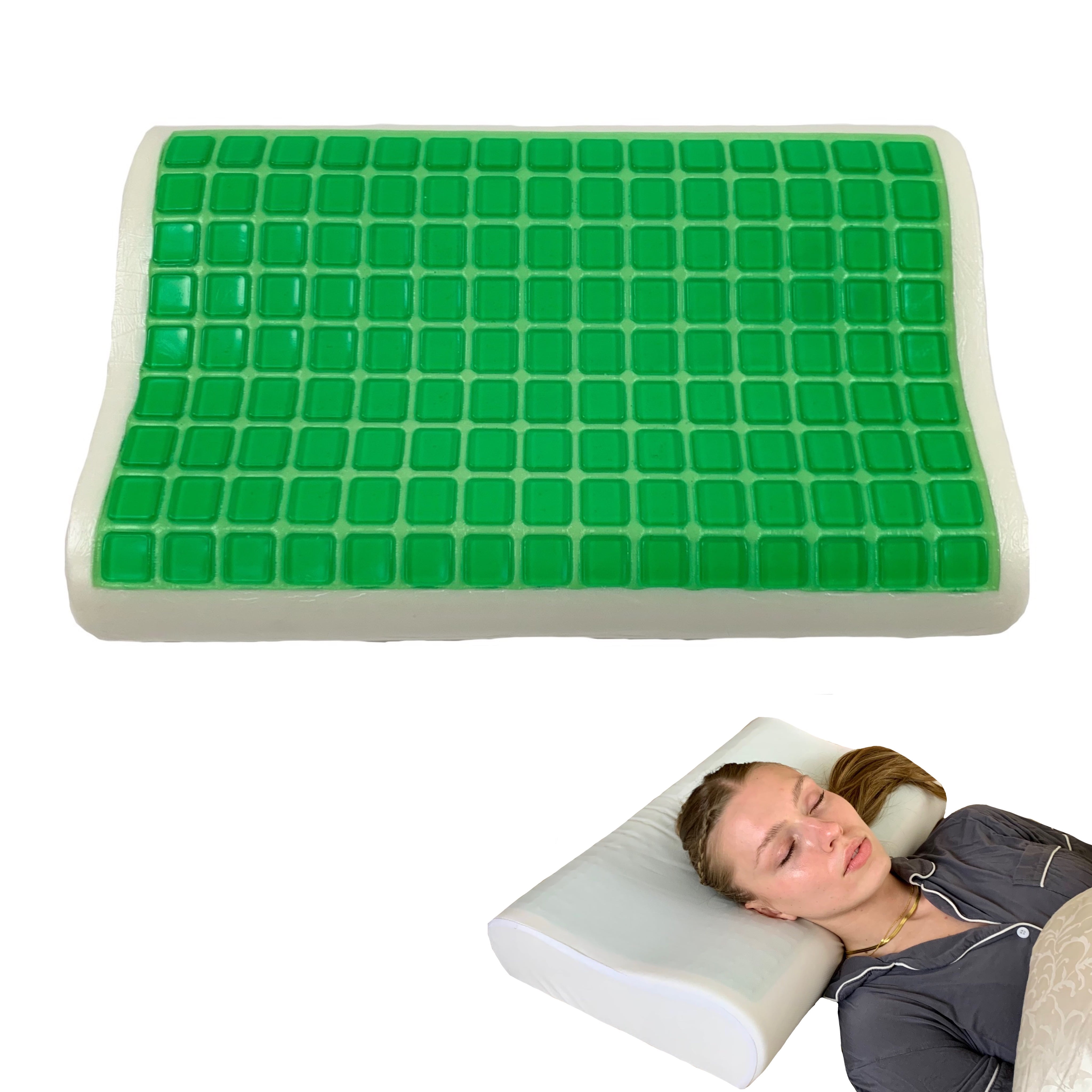 Rectangular Green Gel Memory Foam Cooling Pillow with Removable Cover