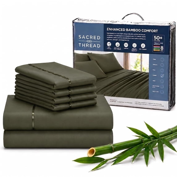Sacred Thread Rayon Derived from Bamboo Sheets ,6-Piece Set, 1 Flat Sheet, 1 Fitted Sheet, 4 Pillowcases