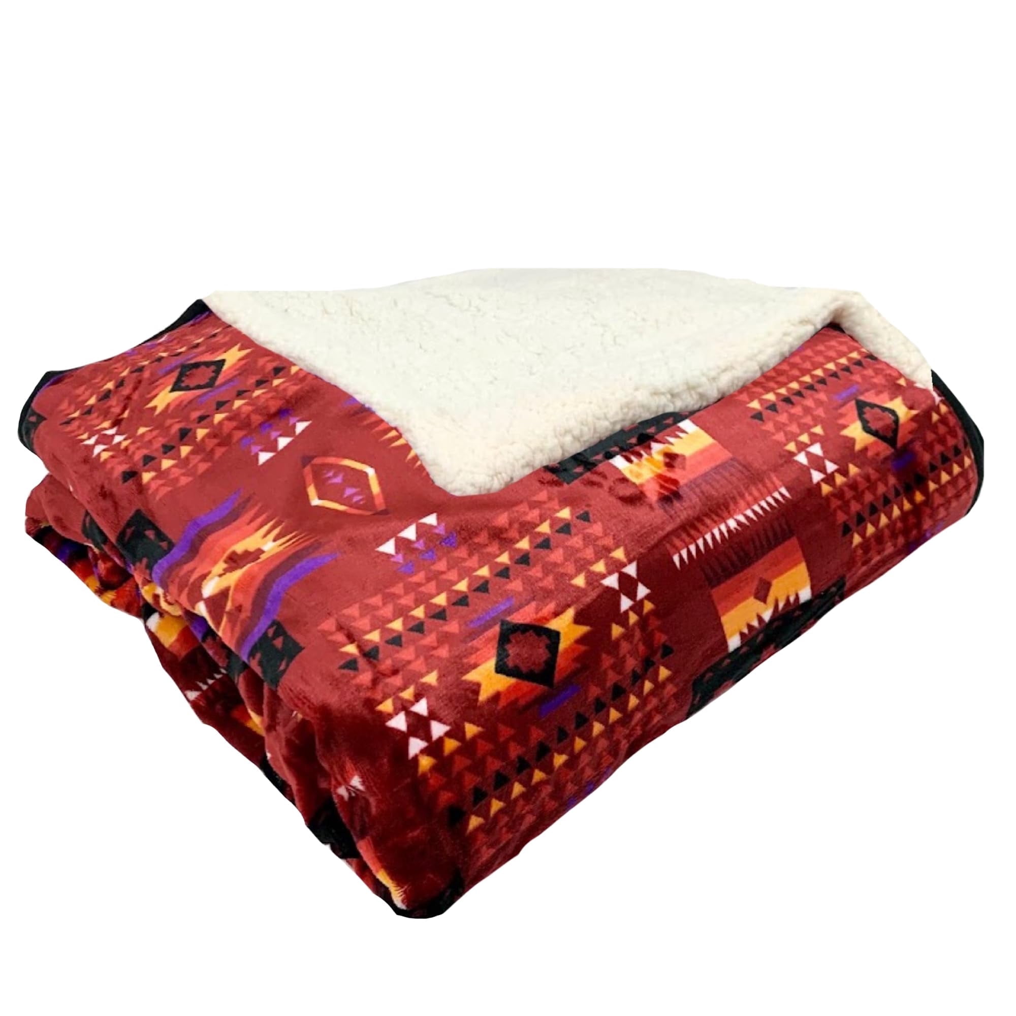 Sacred Thread Fleece Blanket South Western, Reversible Mexican, Vibrant Aztec Blankets and Throws for Aztec Decor for Home (Burgundy Flannel/Sherpa (Throw (40" x 60"))