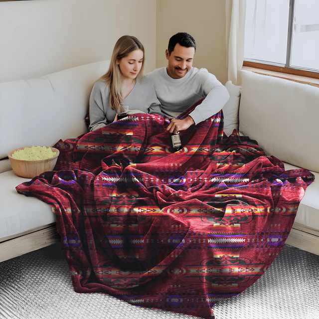 Sacred Thread Sherpa Fleece Blanket, Southwestern King Blanket, Throw Blanket for Sofa, Couch and Bed, Reversible Winter Blanket