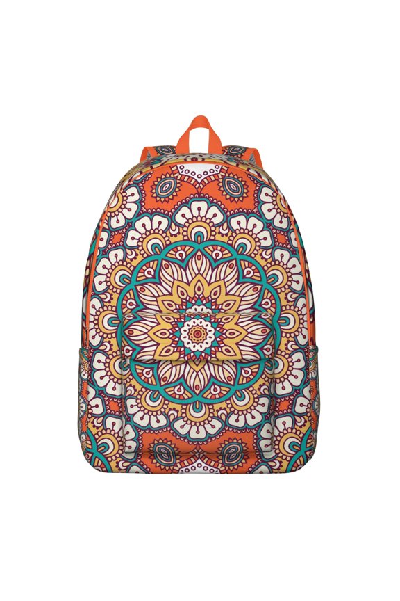 Sacred Traditional Mandala School Backpack, Tribal Ethnic Vintage Style Daypack with Zen Boho Geometric Pattern
