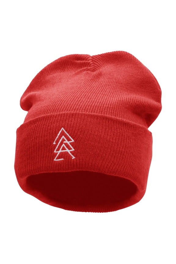 Sacred Triangles Embroidered 12 inch Acrylic Cuffed Long Beanie - Red OSFM
