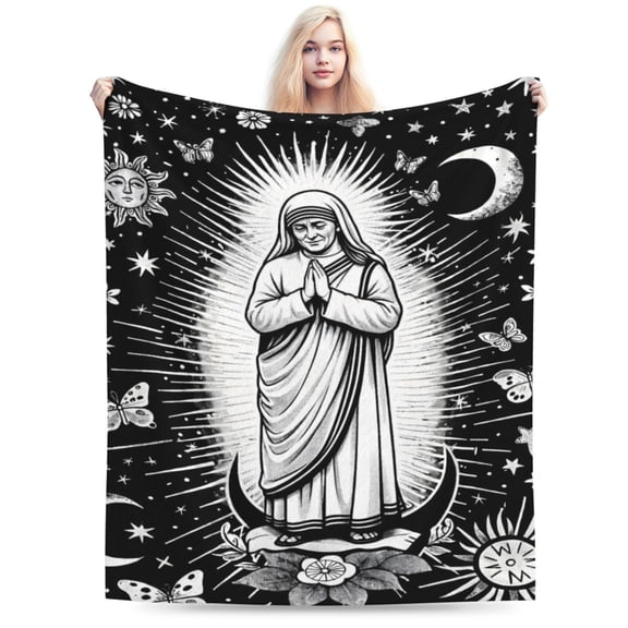 Sacred Virgin Mary Blanket Christian Prayer Throw Blanket Christmas Religious Faith Pattern Soft Cozy Blanket for Couch Bed Home Decor 50x40