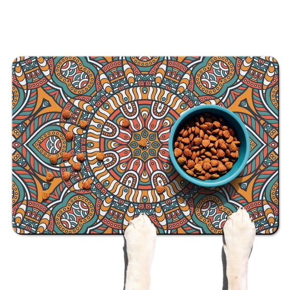 Sacred Zen Mandala Dog Feeding Mat - Absorbent Placemat with Vintage Artistic Design, 4-Layer Protection for Messy Drinkers