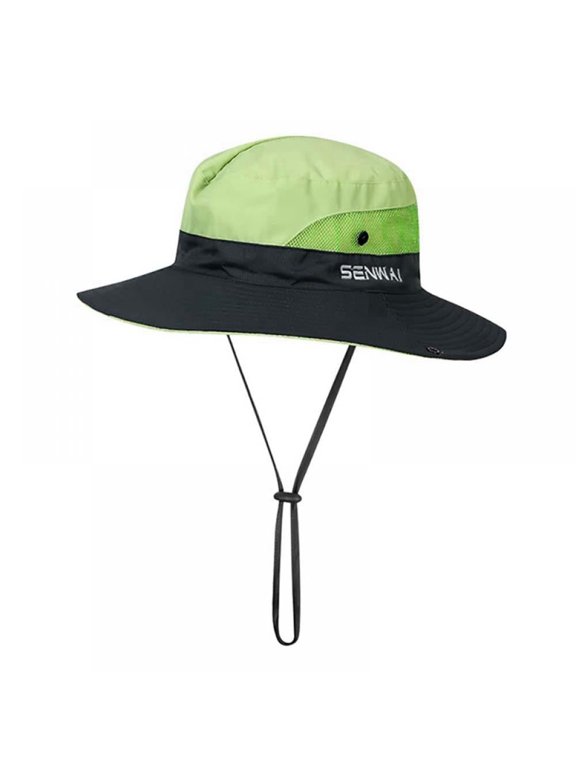 Outdoor Breathable UV Protection Bucket Hat Wide Brim Beach Fishing Quick Drying UPF 50+ Packable Foldable Sunshade Sun Ponytail Cap with Chin Strap Women Man