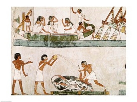 Sacrifice and purification of a bull and a sailing ritual from the Tomb of Menna Canvas Art - (24 x 18)