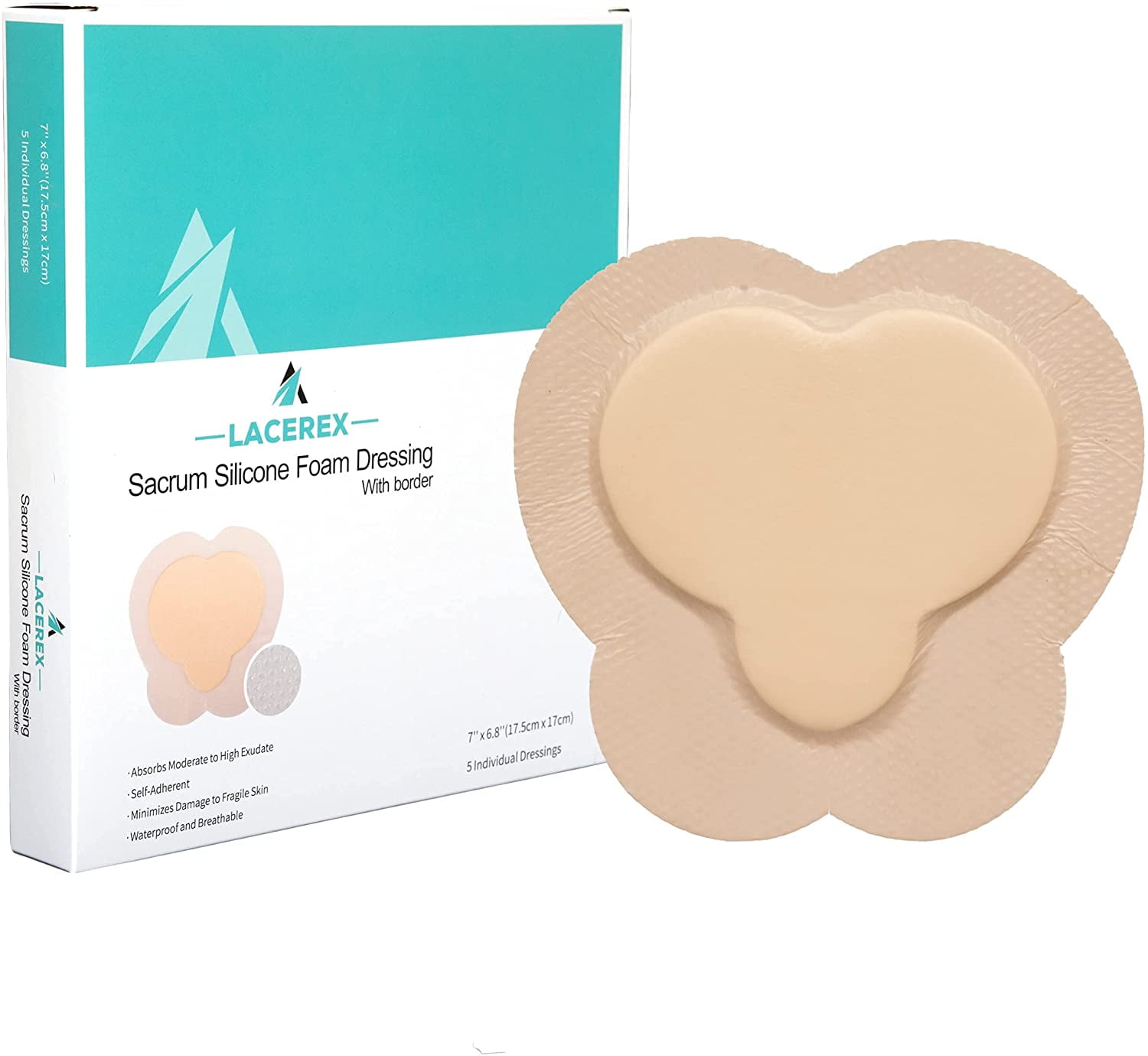 Sacrum Bordered Silicone Foam Dressing for Wound Care 7" x 6.8" Waterproof and Breathable