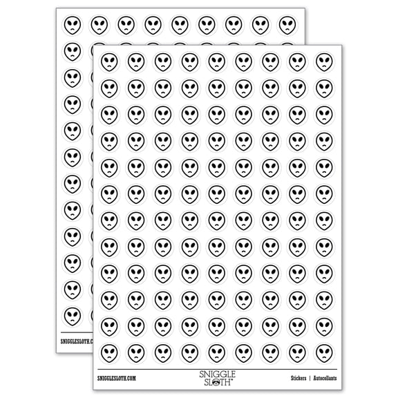Sad Alien Emoticon 200+ Round Stickers - White - Matte Finish - 0.50" Size