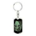 thumbnail image 1 of Sad Alien Waving Dog Tag Keychain Stainless Steel or 18k Gold Keyring, 1 of 10