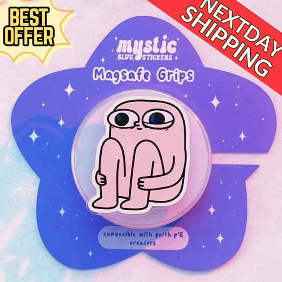 Sad Cartoon Magnetic Phone Grip, Funny Magsafe Phone Stand for Introvert, Cute Social Phone Accessory, Gift for Introverts, Quirky Grip