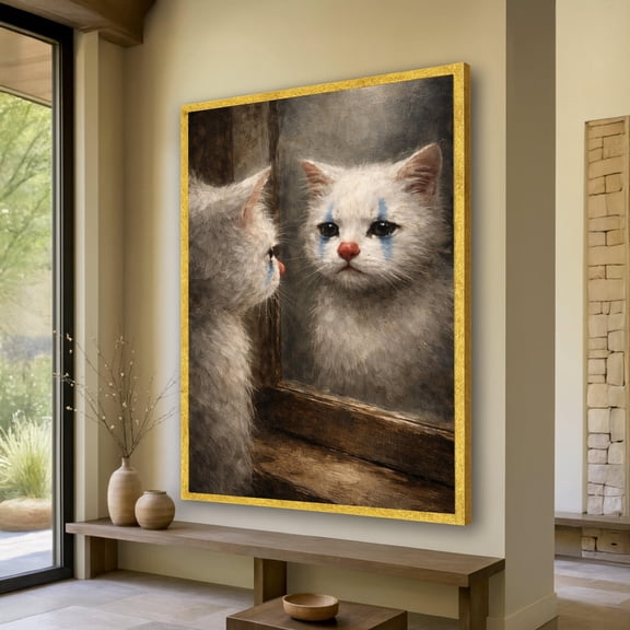Sad Cat Clown Makeup Wall Art Print, Unframed Paper Poster 8x10in