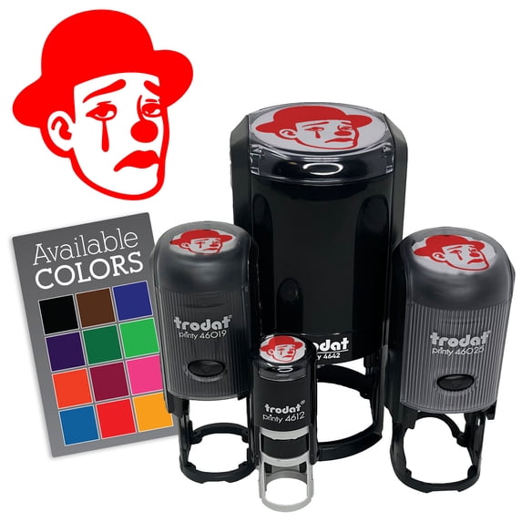 Sad Clown Mime Tear and Bowler Hat Self-Inking Rubber Stamp for Stamping Ink Stamper Crafting Planners - 1/2 Inch Mini - Green Ink