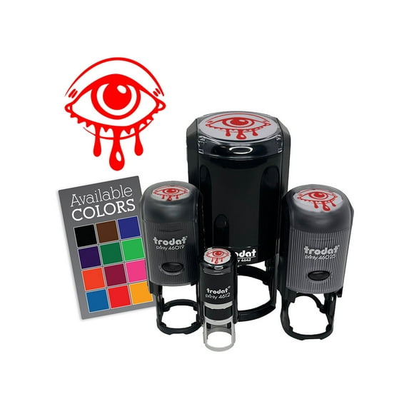 Sad Crying Eye Running Mascara Makeup Self-Inking Rubber Stamp Ink Stamper - Yellow Ink - Small 3/4 Inch