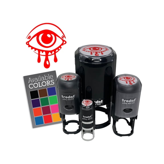 Sad Crying Eye Running Mascara Makeup Self-Inking Rubber Stamp Ink Stamper for Stamping Crafting Planners - 1/2 Inch Mini - Green Ink