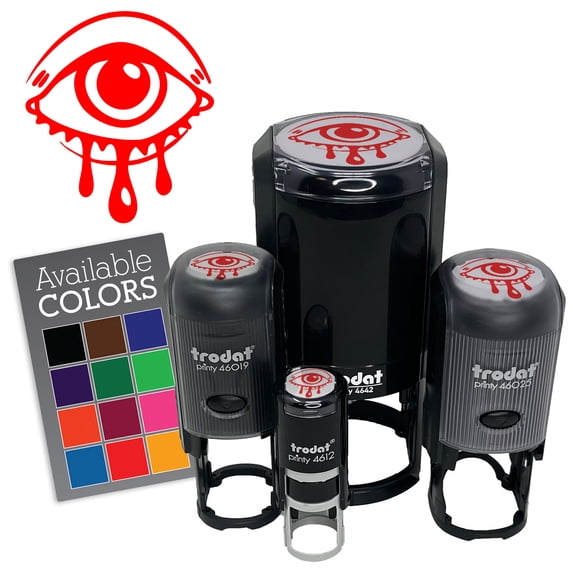 Sad Crying Eye Running Mascara Makeup Self-Inking Rubber Stamp Ink Stamper for Stamping Crafting Planners - Red Ink - Large 1-1/2 Inch