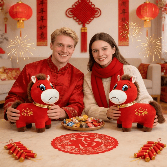 Sad Crying Horse 2026 Plush – Chinese Lunar New Year Lucky Mascot, Funny Smiling Horse Figurine, Perfect Zodiac Ornament for Home Office Tabletop Decor (9.84"-Cry)