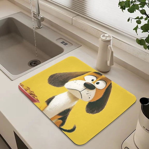 Sad Dog Waiting for Food Dish Drying Mat for Kitchen Counter Absorbent Drainer Mats (15.7X11.8Inch)