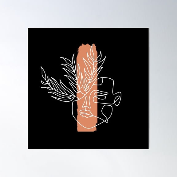 Sad Face With Floral And Paint Strokes - Line Art Poster Wall Art, Modern Wall Decor For Living Room Bedroom, 16x16 UNFRAMED