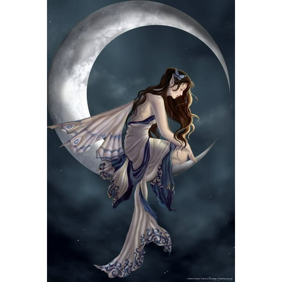 Sad Fairy Core Room Decor Grunge Wall Fairycore Cottagecore Poster Aesthetic Room Decor for Teen Girl and Nursery Wall Decor Fairies Moon Sitting Home Kawaii Cool Wall Art Print Poster 12x18