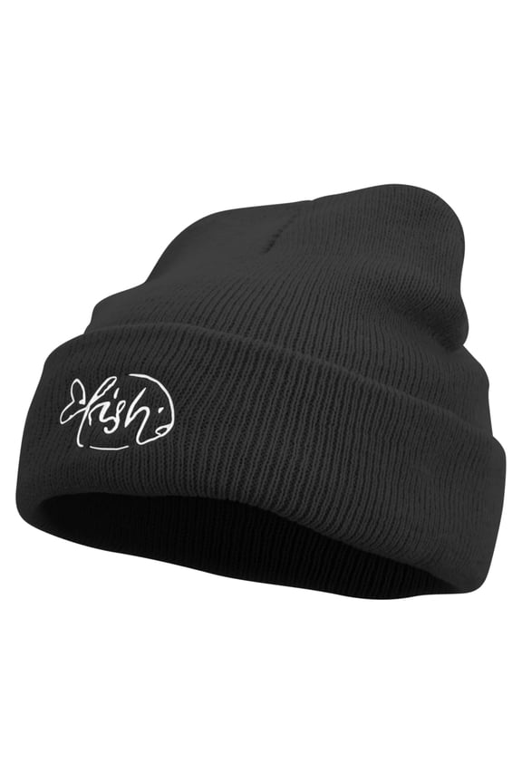 Sad Fish Logo Embroidered Super Stretch Knit Watch Cap Beanie - Black OSFM
