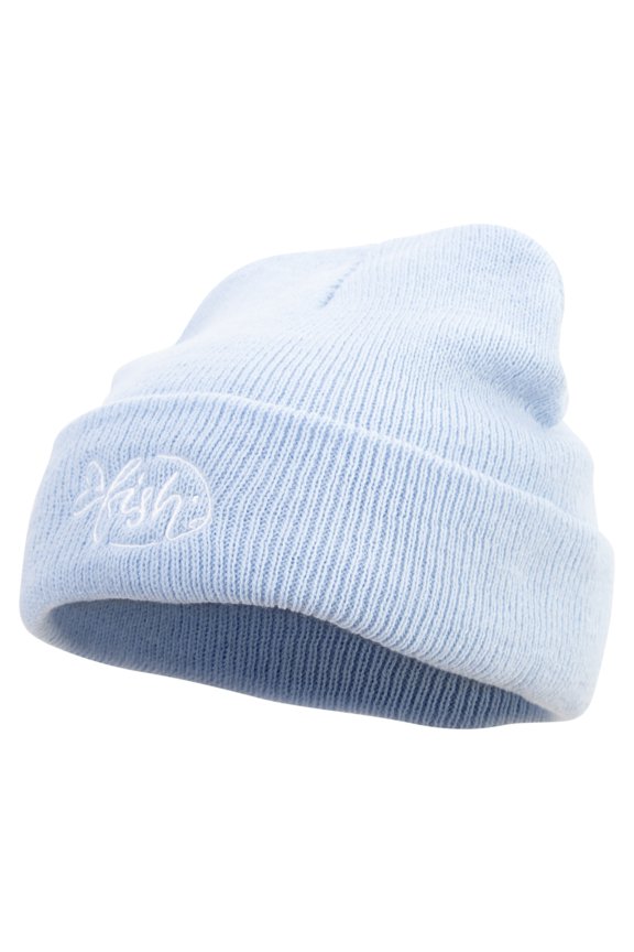 Sad Fish Logo Embroidered Super Stretch Knit Watch Cap Beanie - Columbia Blue OSFM