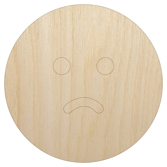 Sad Frown Face Emoticon Wood Shape Unfinished Piece Cutout Craft DIY Projects - 4.70 Inch Size - 1/8 Inch Thick
